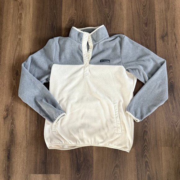 Columbia Fleece Pullover Womens Large Gray White Soft Warm Outdoor - Picture 1 of 6